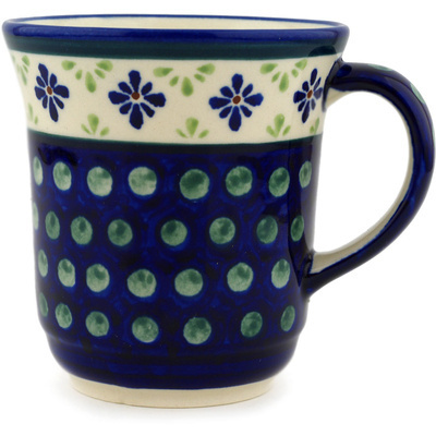 Polish Pottery Mug 9 oz Green Gingham Peacock