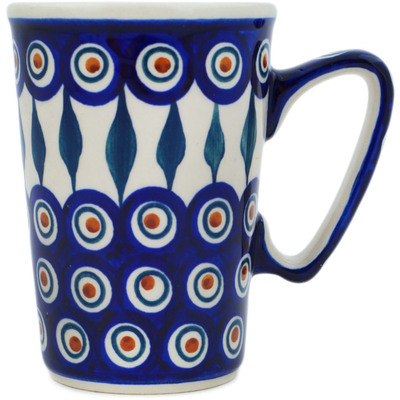 Polish Pottery Mug 9 oz Peacock Leaves