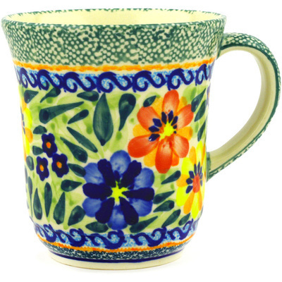 Polish Pottery Mug 9 oz Primary Poppies UNIKAT