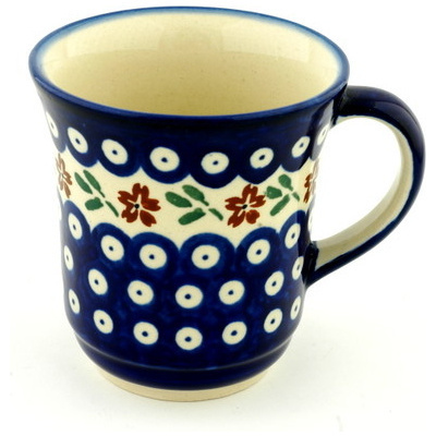 Polish Pottery Mug 9 oz Red Daisy Peacock