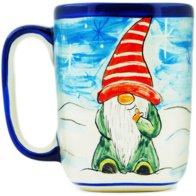 Polish Pottery Mug 9 oz Snow Gnome UNIKAT