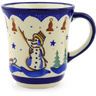 Polish Pottery Mug 9 oz Snowman Bells