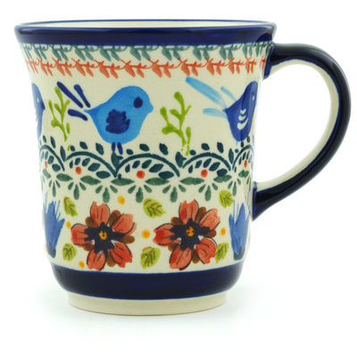Polish Pottery Mug 9 oz Vine Birds UNIKAT