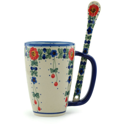 Polish Pottery Mug with Spoon 19 oz Butterfly Whimsy