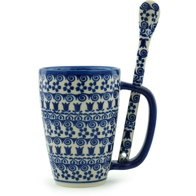 Polish Pottery Mug with Spoon 19 oz