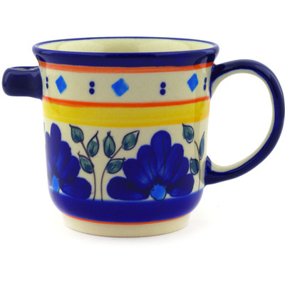 Polish Pottery Mug with Spoon Handle 12 oz Blue Diamond Flowers