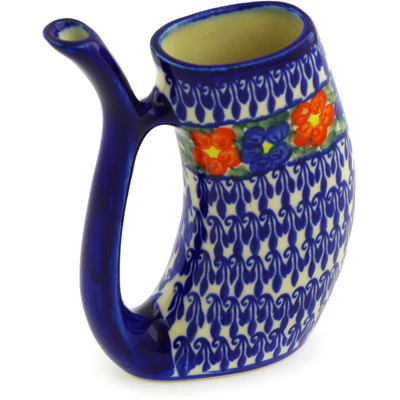Polish Pottery Mug with Straw 10 oz Floral Burst