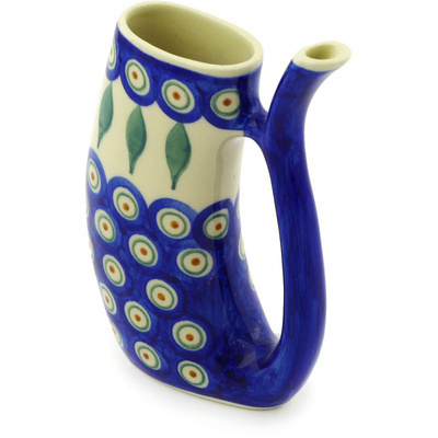 Polish Pottery Mug with Straw 10 oz Peacock