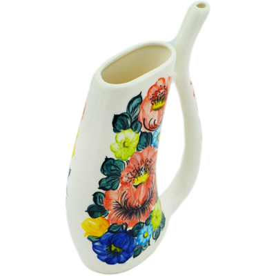 faience Mug with Straw 14 oz Blooming Roses