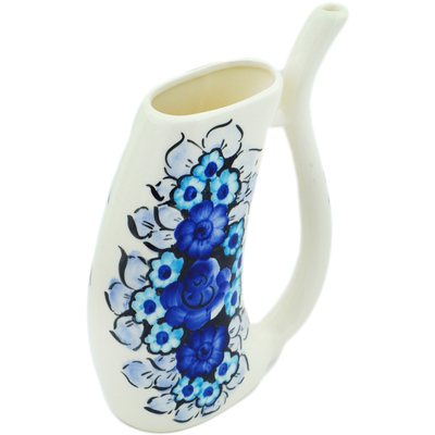faience Mug with Straw 14 oz Cobalt Flowers
