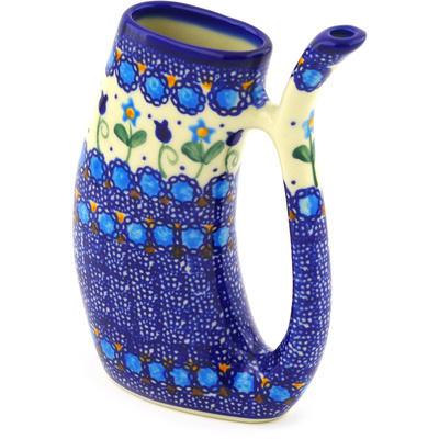 Polish Pottery Mug with Straw 8 oz Blue Tulip Garden UNIKAT