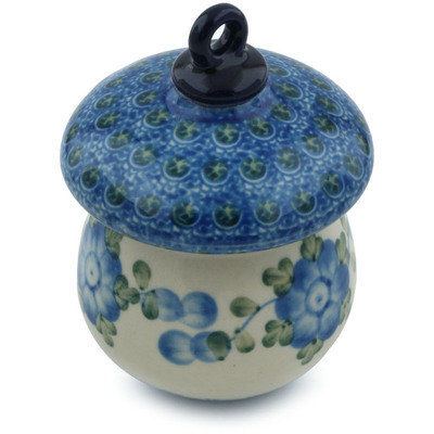 Polish Pottery Mushroom Ornament 4&quot; Blue Poppies