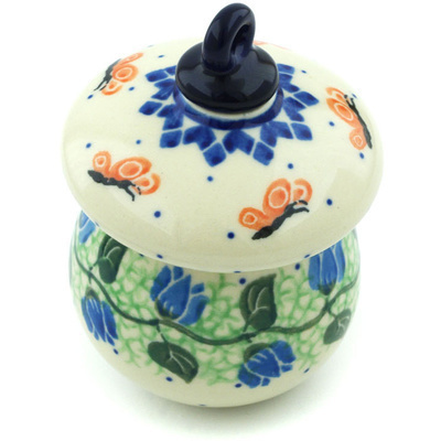 Polish Pottery Mushroom Ornament 4&quot; Butterfly In The Tulips