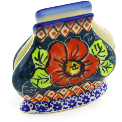 Polish Pottery Napkin Holder 3-inch Autumn Poppies UNIKAT