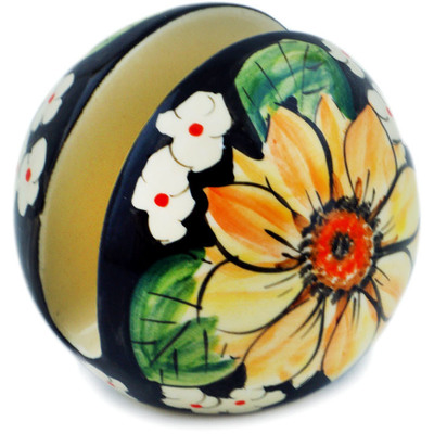 Polish Pottery Napkin Holder 3&quot; Finest Sunflower UNIKAT
