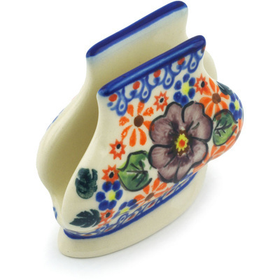 Polish Pottery Napkin Holder 3-inch Mauve Poppies UNIKAT