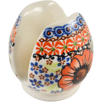 Polish Pottery Napkin Holder 3&quot; Orange Zinnia