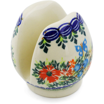 Polish Pottery Napkin Holder 3&quot; Ring Of Flowers UNIKAT