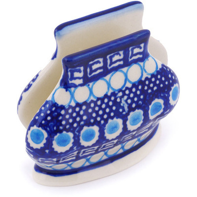 Polish Pottery Napkin Holder 3-inch Tribal Blue
