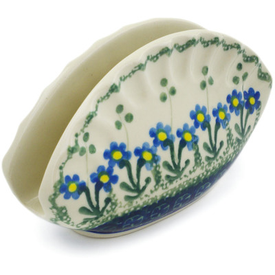 Polish Pottery Napkin Holder 5&quot; Blue Daisy Circle