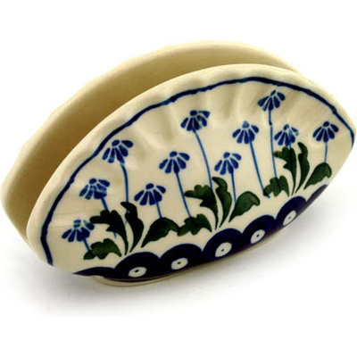 Polish Pottery Napkin Holder 5&quot; Blue Daisy Peacock