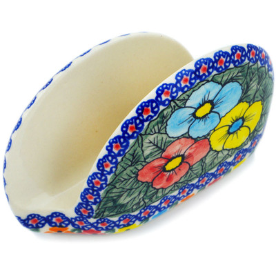 Polish Pottery Napkin Holder 5&quot; Bright Flower Bundle UNIKAT