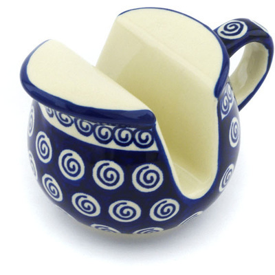 Polish Pottery Napkin Holder 5&quot; Cobalt Swirl