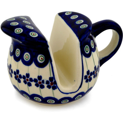 Polish Pottery Napkin Holder 5&quot; Flowering Peacock