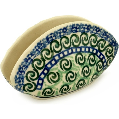 Polish Pottery Napkin Holder 5&quot; Green Galaxy