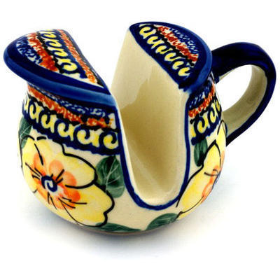 Polish Pottery Napkin Holder 5&quot; Lemon Poppies UNIKAT