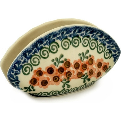 Polish Pottery Napkin Holder 5&quot; Orange Poppy Wreath