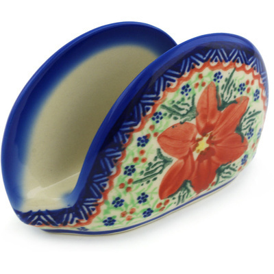 Polish Pottery Napkin Holder 5&quot; Poinsettia UNIKAT