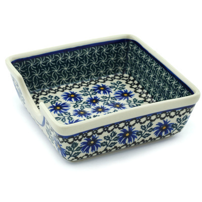 Polish Pottery Napkin Holder 6&quot; Blue Chicory