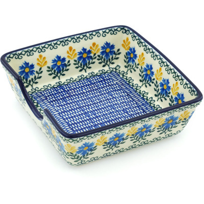 Polish Pottery Napkin Holder 6&quot; Blue Daisy