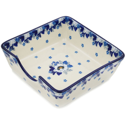 Polish Pottery Napkin Holder 6&quot; Blue Spring