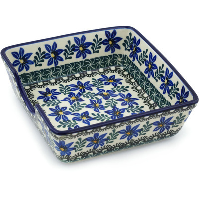 Polish Pottery Napkin Holder 6&quot; Blue Violets