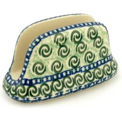 Polish Pottery Napkin Holder 6&quot; Green Galaxy