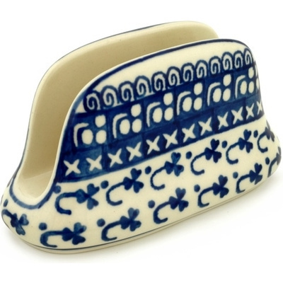 Polish Pottery Napkin Holder 6&quot; Hooking Shamrocks