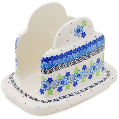 Polish Pottery Napkin Holder 7&quot; Blue And Green Flower Dream