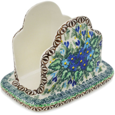 Polish Pottery Napkin Holder 7&quot; Blue Violet Garden UNIKAT