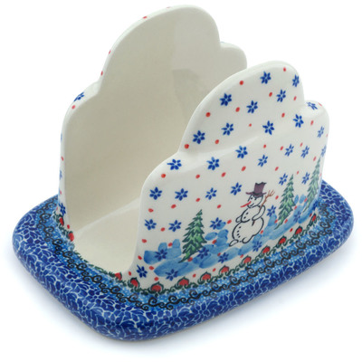 Polish Pottery Napkin Holder 7&quot; Dancing Snowman UNIKAT