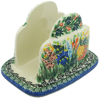 Polish Pottery Napkin Holder 7&quot; Iris Bouquet UNIKAT