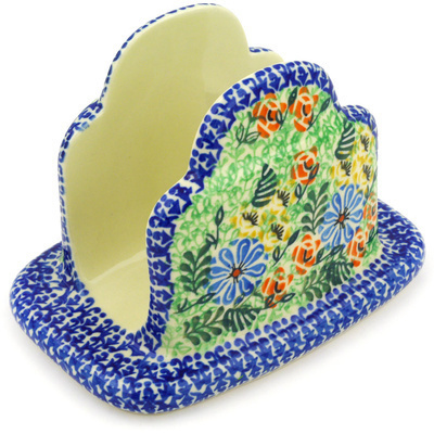 Polish Pottery Napkin Holder 7&quot; Primary Garden UNIKAT