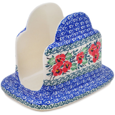 Polish Pottery Napkin Holder 7&quot; Red Pansy