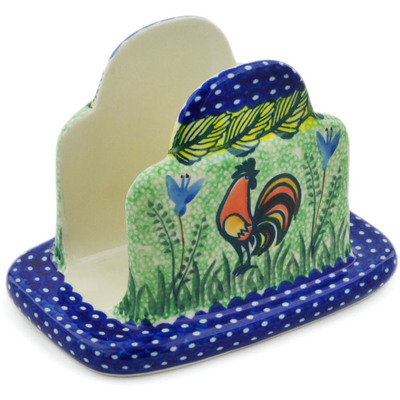 Polish Pottery Napkin Holder 7&quot; Rooster Parade UNIKAT