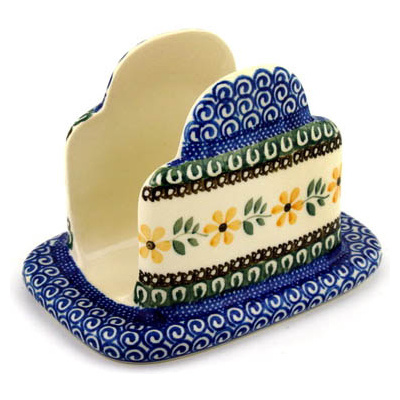 Polish Pottery Napkin Holder 7&quot; Yellow Daisy Swirls