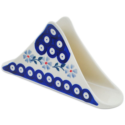 Polish Pottery Napkin Holder 8&quot; Peacock Forget-me-not