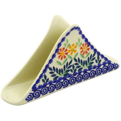 Polish Pottery Napkin Holder 8&quot; Wave Of Flowers