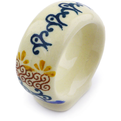 Polish Pottery Napkin Ring 2&quot; Autumn Swirls