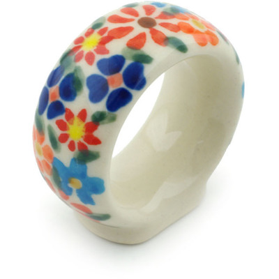 Polish Pottery Napkin Ring 2&quot; Blissful Daisy